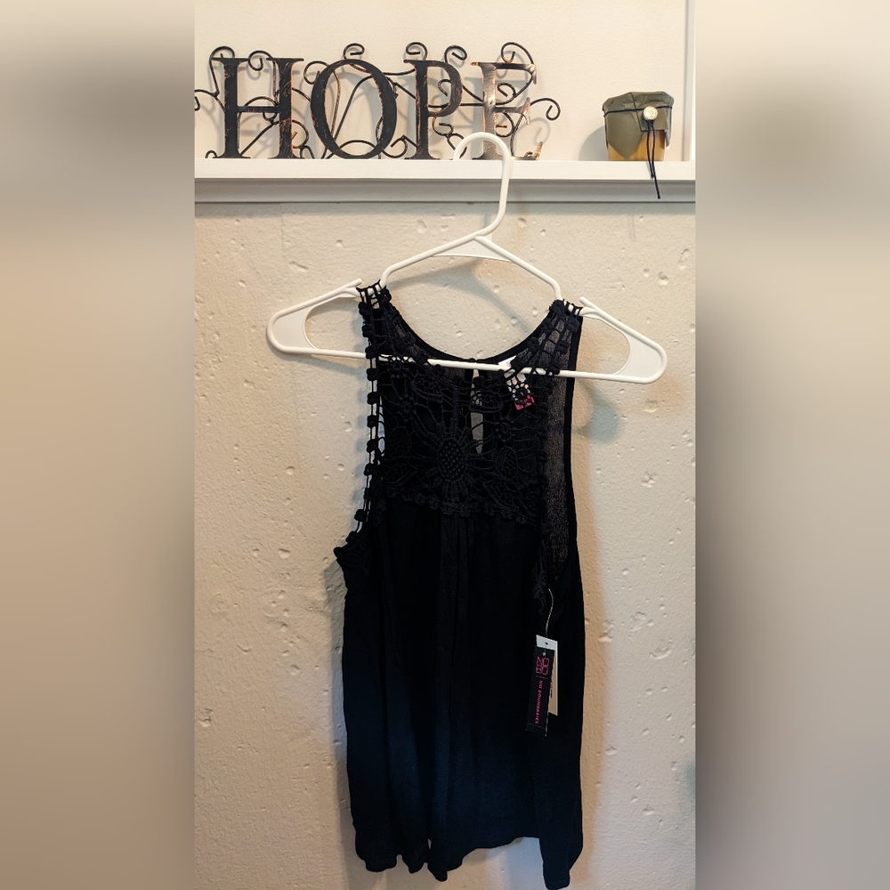 Black Crochet Front Top
